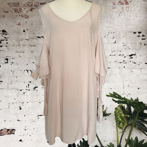 Angela Mara cotton rayon blend blush pink shift mini dress bow tie sleeves S